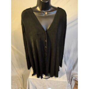 Linden Hill Womens Black Vneck Button Slinky Shirt Blouse Top Plus 3X Tunic